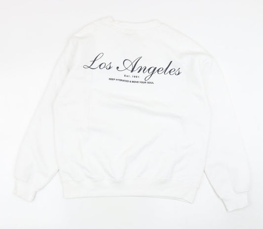 Pull&Bear Womens White Cotton Pullover Sweatshirt Size 2XS Pullover - Los Angeles