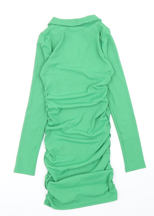 Me Me X Womens Green Polyester Bodycon Size 8 Collared Pullover - Ribbed