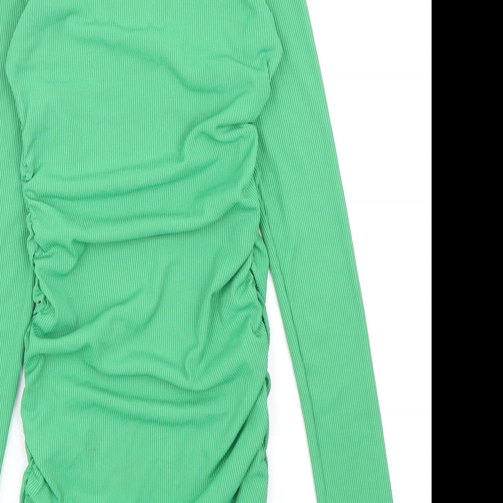 Me Me X Womens Green Polyester Bodycon Size 8 Collared Pullover - Ribbed