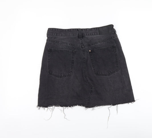 Denim & Co. Womens Grey Cotton Mini Skirt Size M Button