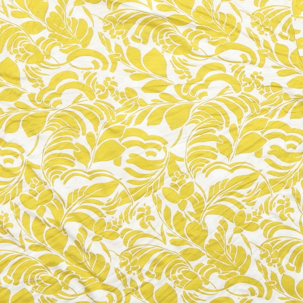 Marks and Spencer Womens Yellow Floral Viscose Basic Blouse Size 14 V-Neck