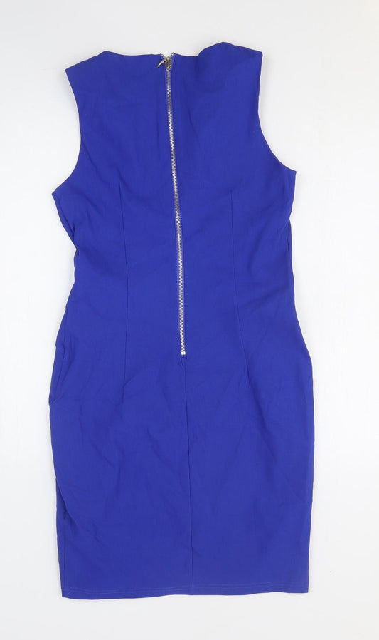 Apricot Womens Blue Viscose A-Line Size 10 Round Neck Zip