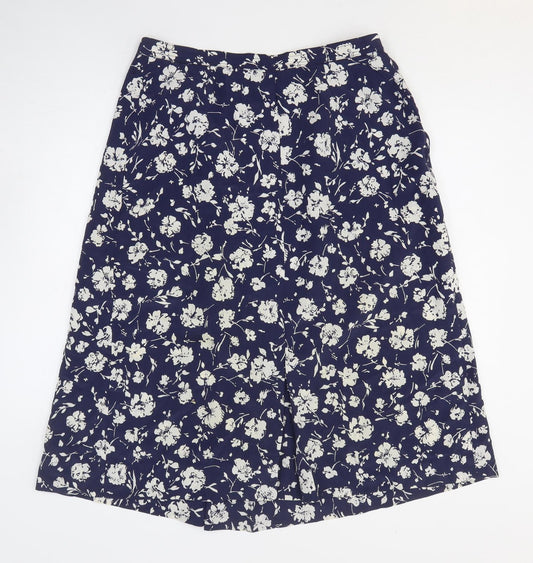 Preworn Womens Blue Floral Polyester A-Line Skirt Size 34 in