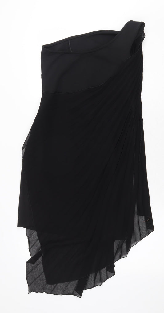 River Island Womens Black Herringbone Polyester Bodycon Size 10 One Shoulder Zip - Brooch