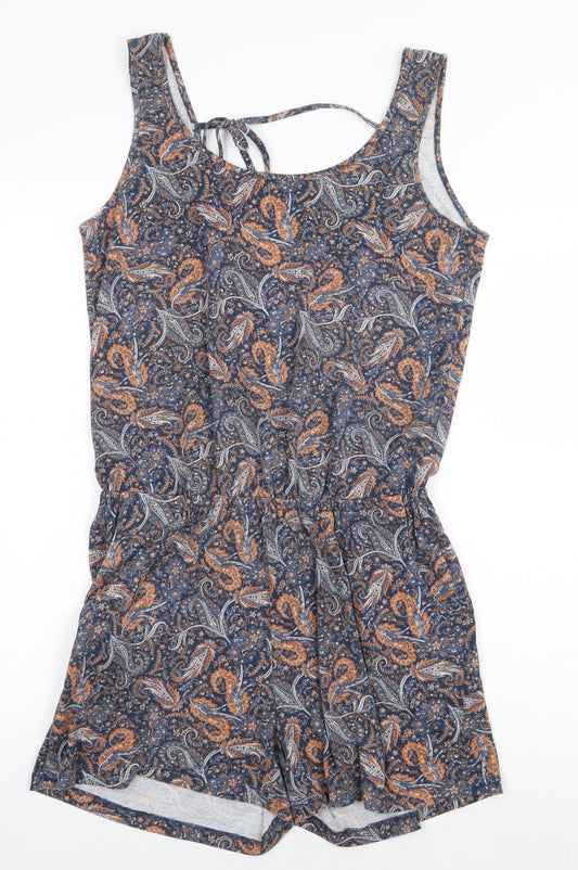 ESMARA Womens Black Paisley Polyester Romper One-Piece Size M Tie