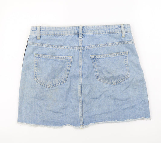 Koton Jeans Womens Blue Cotton Mini Skirt Size 12 Button - Side Stripe