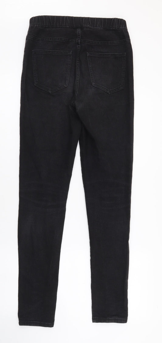 ESMARA Womens Black Herringbone Cotton Skinny Jeans Size 8 L30 in Regular Button