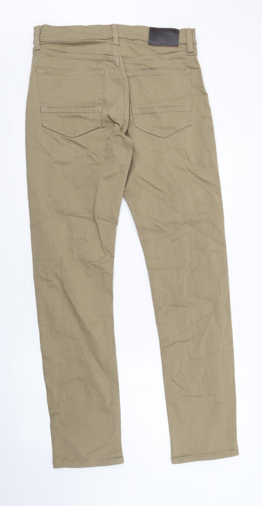 Marks and Spencer Mens Brown Cotton Straight Jeans Size 30 in L33 in Regular Button