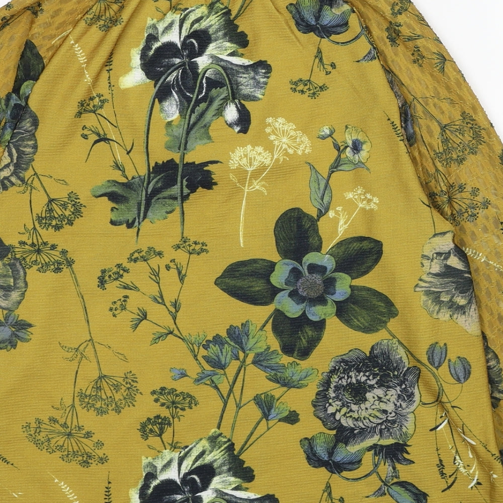 NEXT Womens Yellow Floral Polyester Basic Blouse Size 8 V-Neck - Tie Neck