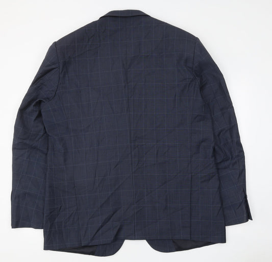 T L Mens Blue Check Polyester Jacket Suit Jacket Size 46