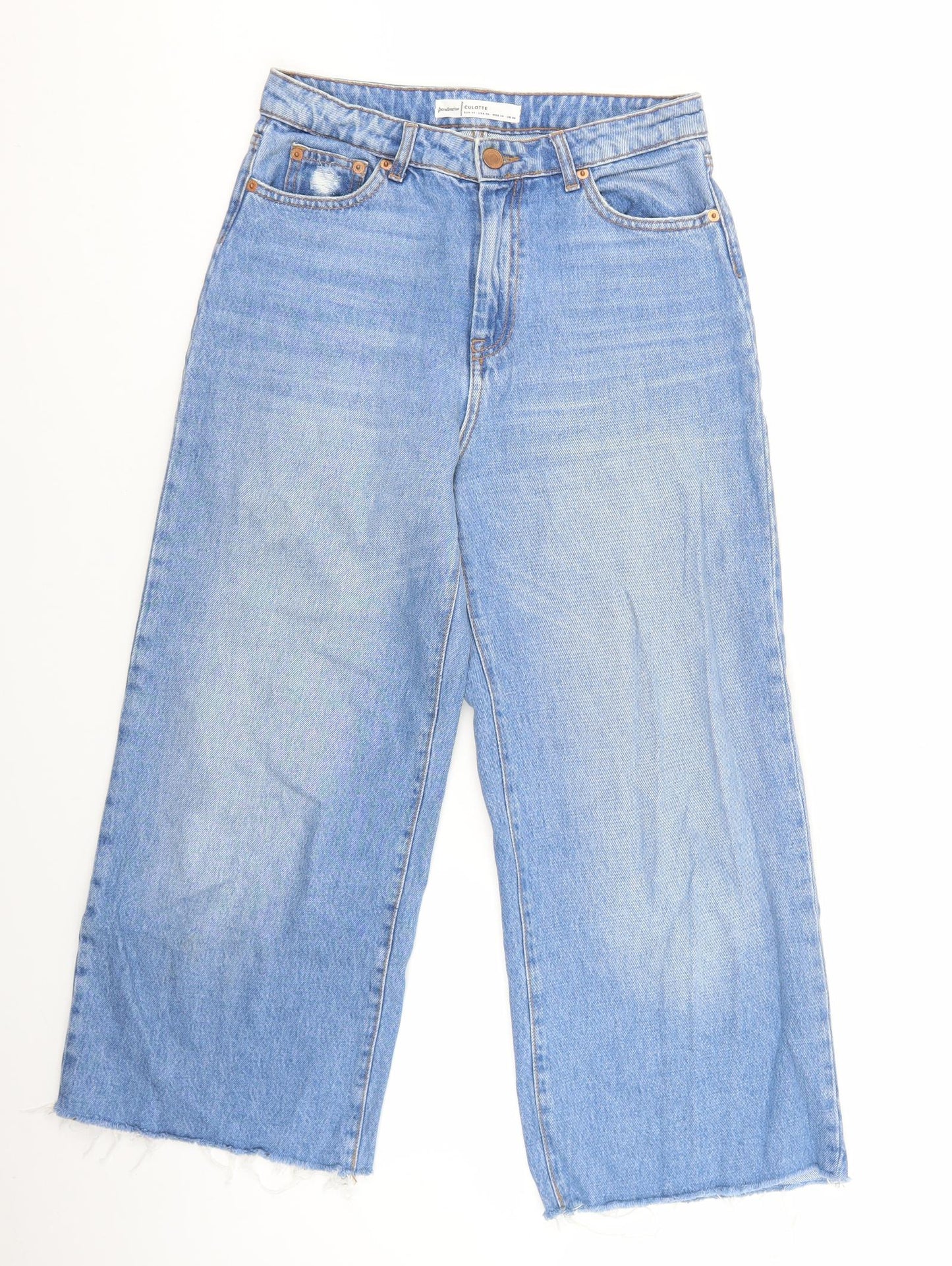 Stradivarius Womens Blue Cotton Wide-Leg Jeans Size 4 L24.5 in Regular Zip
