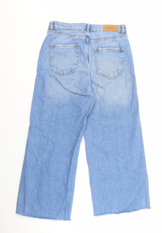 Stradivarius Womens Blue Cotton Wide-Leg Jeans Size 4 L24.5 in Regular Zip
