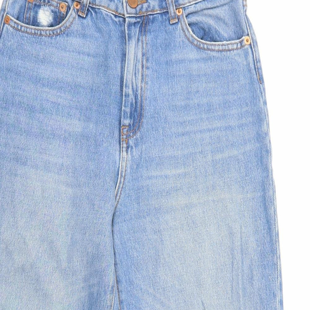 Stradivarius Womens Blue Cotton Wide-Leg Jeans Size 4 L24.5 in Regular Zip
