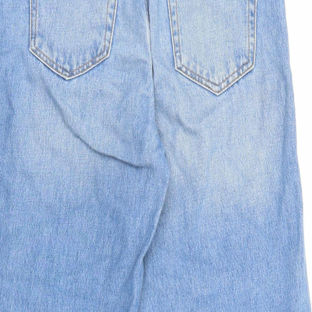 Stradivarius Womens Blue Cotton Wide-Leg Jeans Size 4 L24.5 in Regular Zip