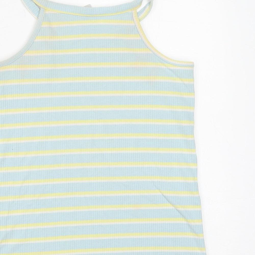TU Girls Blue Striped Cotton Basic Tank Size 11 Years Round Neck Pullover