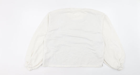 Zara Womens White Plaid Cotton Pullover Sweatshirt Size L Pullover