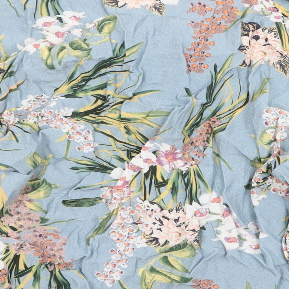 River Island Womens Blue Floral Viscose Basic Blouse Size 10 Round Neck