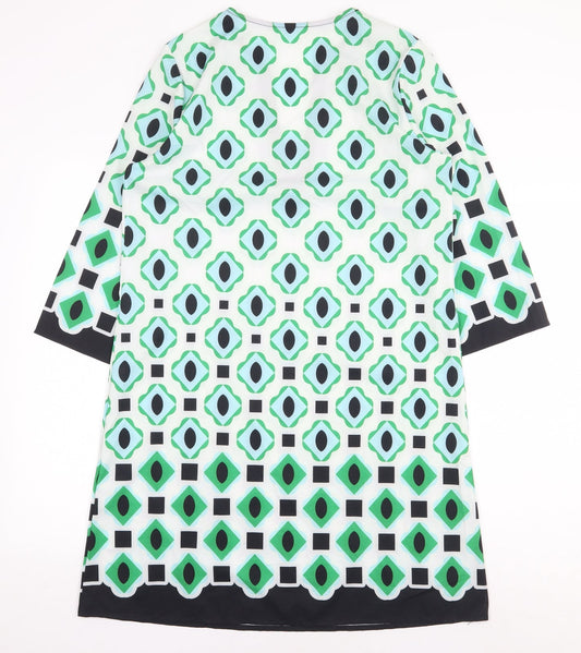 Preworn Womens Green Geometric Polyester Shift Size M V-Neck Pullover