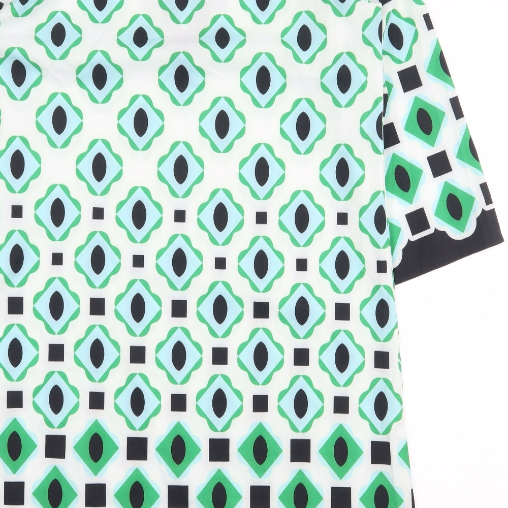 Preworn Womens Green Geometric Polyester Shift Size M V-Neck Pullover
