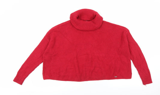 Hollister Womens Red Roll Neck Cotton Pullover Jumper Size XS