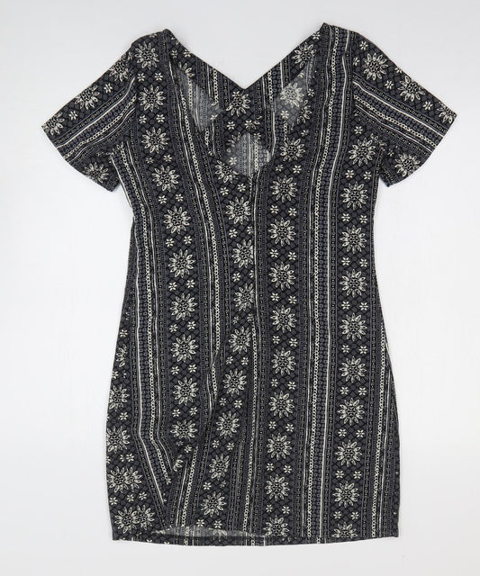 Hollister Womens Grey Floral Polyester Mini Size M V-Neck Pullover