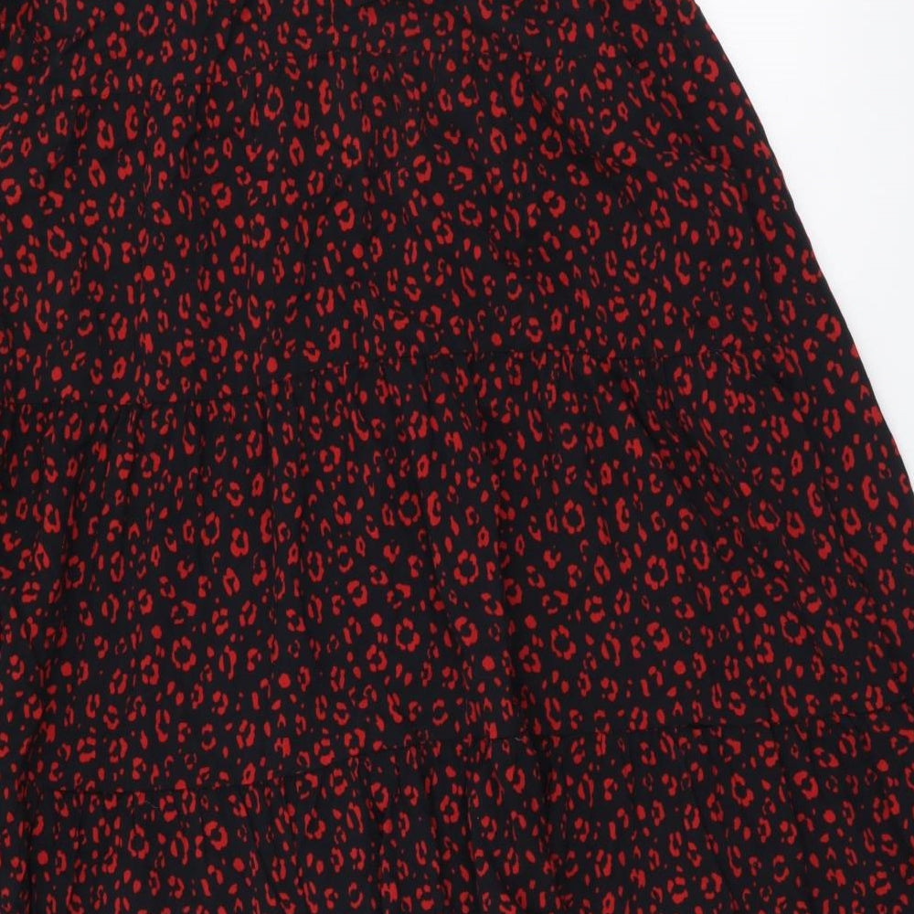 Zara Womens Red Geometric Viscose Fit & Flare Size M Round Neck Pullover