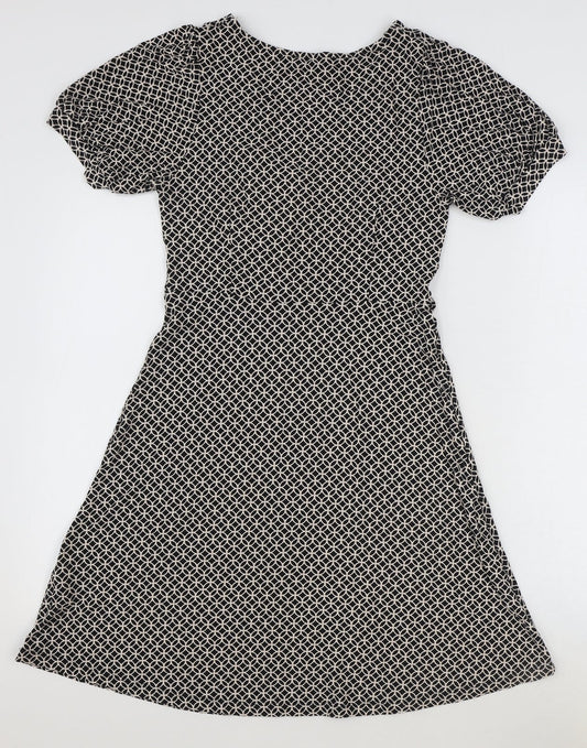 Next Beachwear Womens Black Geometric Viscose Fit & Flare Size 8 V-Neck Pullover