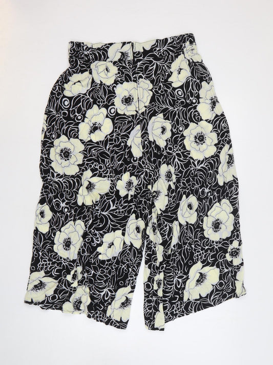 POP Womens Black Floral Polyester Trousers Size 4 Regular Zip