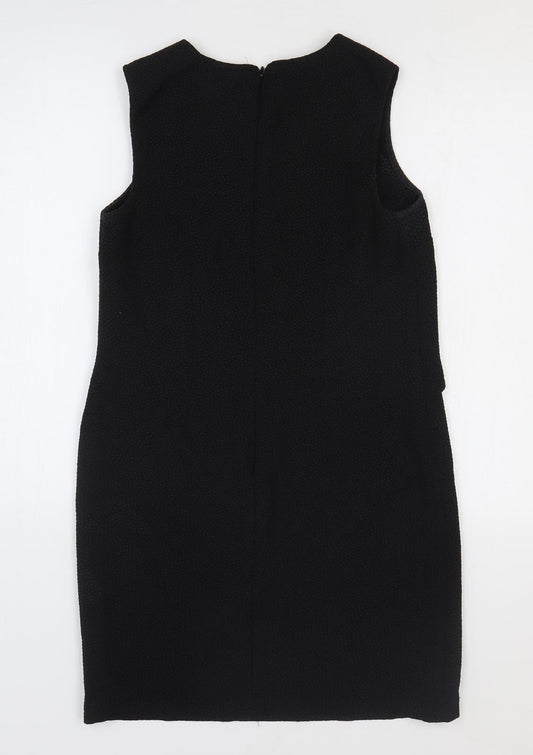 Warehouse Womens Black Polyester Shift Size 10 Round Neck Zip