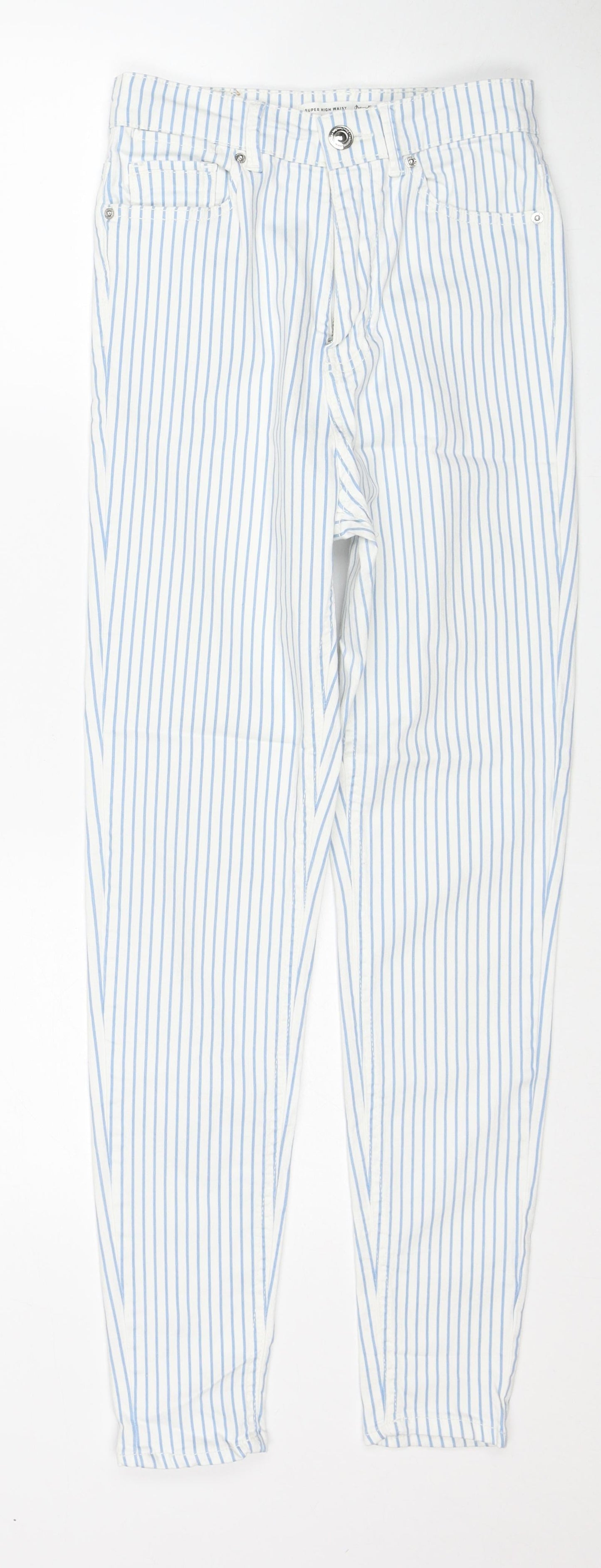 Stradivarius Womens Multicoloured Striped Cotton Skinny Jeans Size 8 Regular Zip