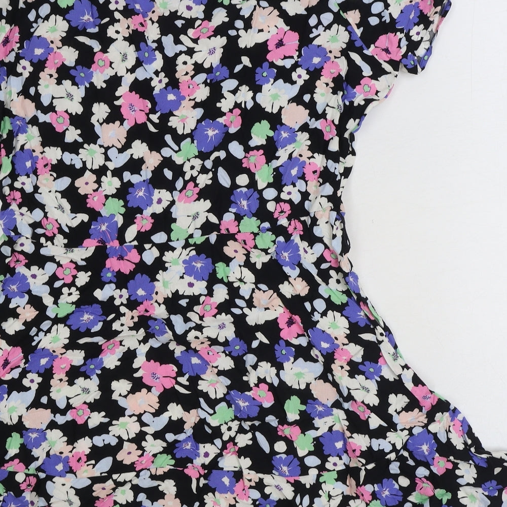 Marks and Spencer Womens Multicoloured Floral Viscose Fit & Flare Size 10 Boat Neck Button