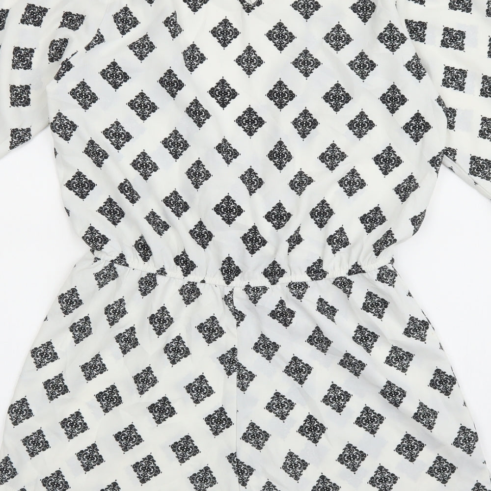 DANCING LEOPARD Womens White Geometric Polyester Playsuit One-Piece Size 8 Button