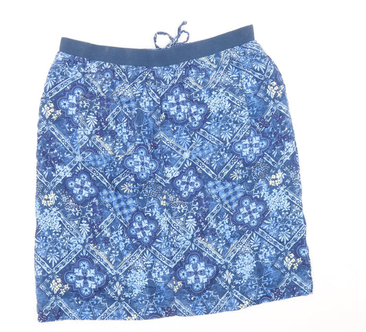 Peworn Womens Blue Geometric Polyester A-Line Skirt Size 16 Drawstring