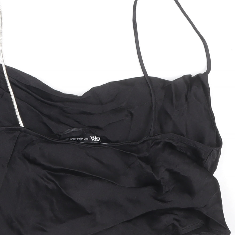Zara Womens Black Viscose Cropped Tank Size S Cowl Neck