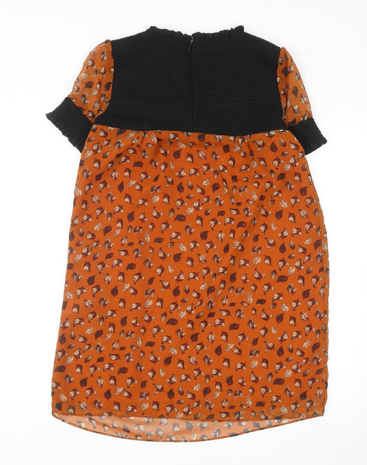 Suncoo Womens Orange Geometric Polyester Mini Size M Round Neck Zip