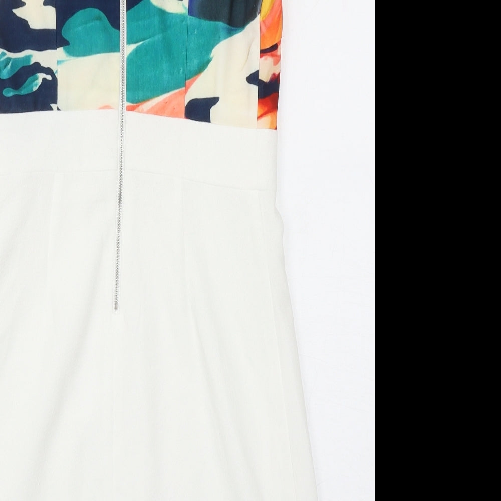 Pardini Womens White Geometric Polyester Shift Size S Boat Neck Zip