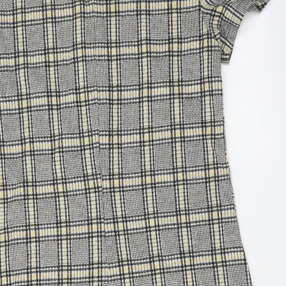 H&M Womens Grey Plaid Cotton Shift Size M Round Neck Pullover