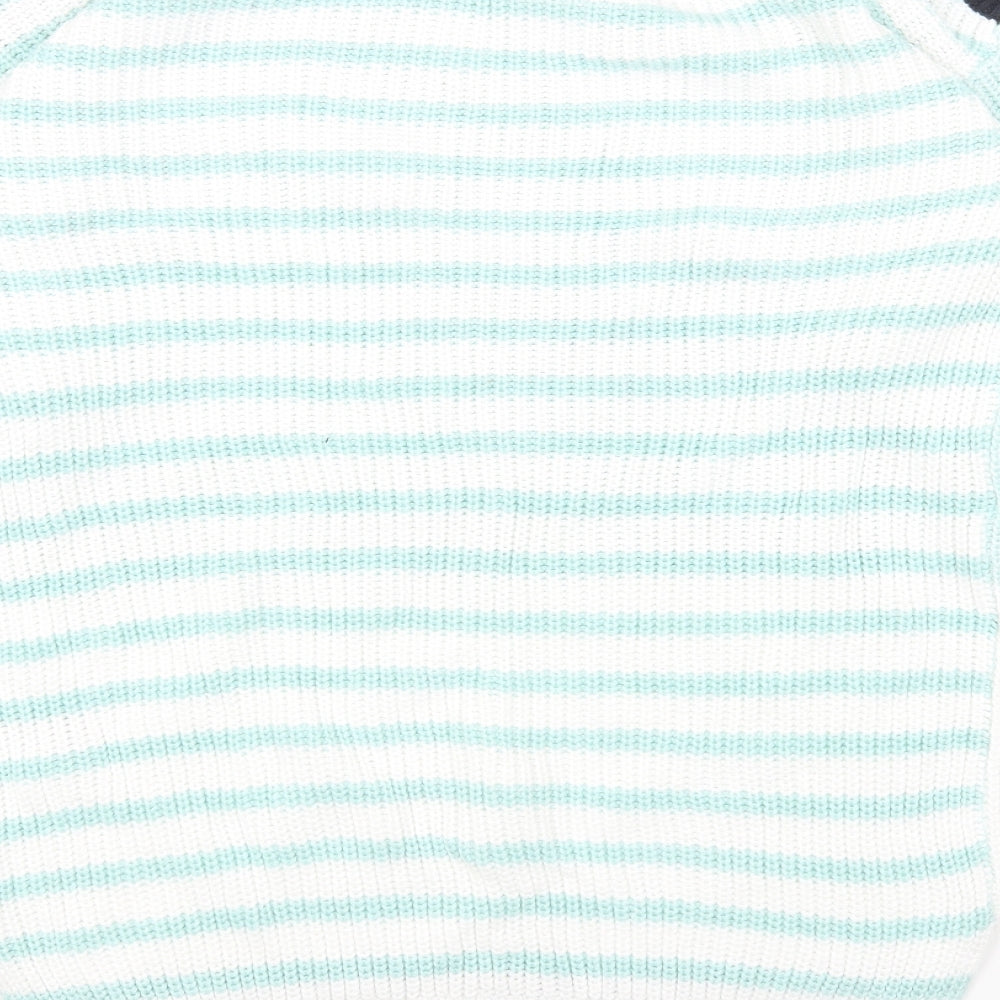 Marks and Spencer Womens Green Boat Neck Striped Cotton Pullover Jumper Size S - Colourblock