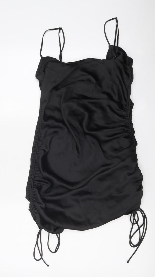 Zara Womens Black Polyester Mini Size S Cowl Neck Drawstring