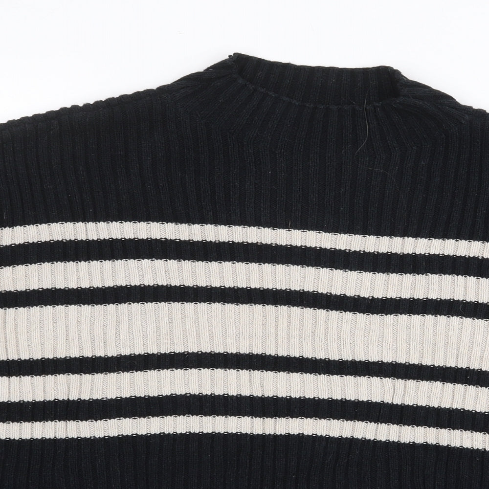 Hollister Womens Black High Neck Striped Cotton Pullover Jumper Size S