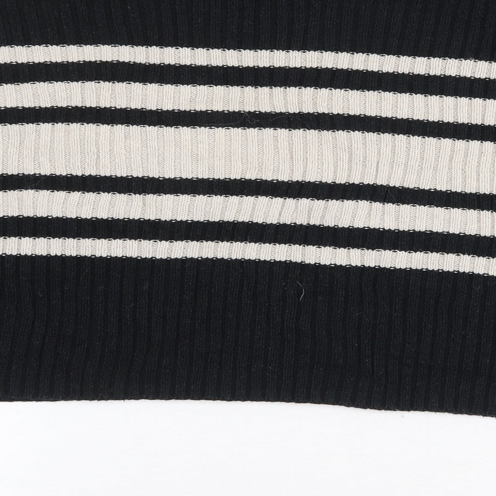 Hollister Womens Black High Neck Striped Cotton Pullover Jumper Size S