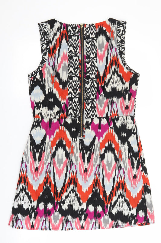 Vera Moda Womens Multicoloured Geometric Polyester Shift Size 40 Boat Neck Zip