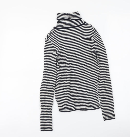 NEXT Girls Blue Roll Neck Striped Polyester Pullover Jumper Size 9 Years Pullover