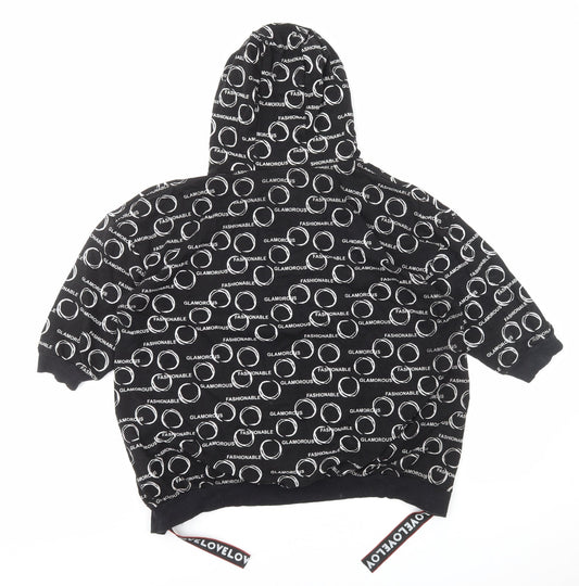 La Rosa Womens Black Geometric Cotton Pullover Hoodie Size M Pullover