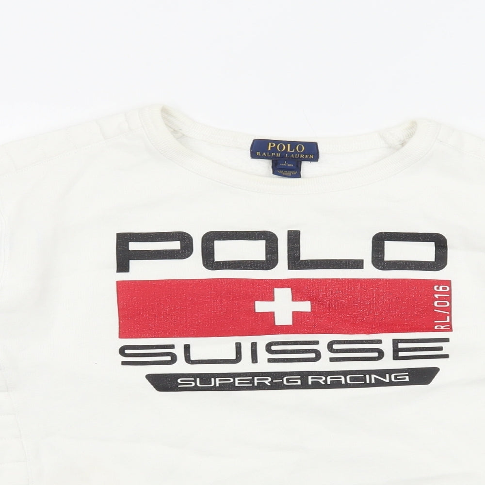 Polo Ralph Lauren Womens White Cotton Pullover Sweatshirt Size L Pullover - Suisse