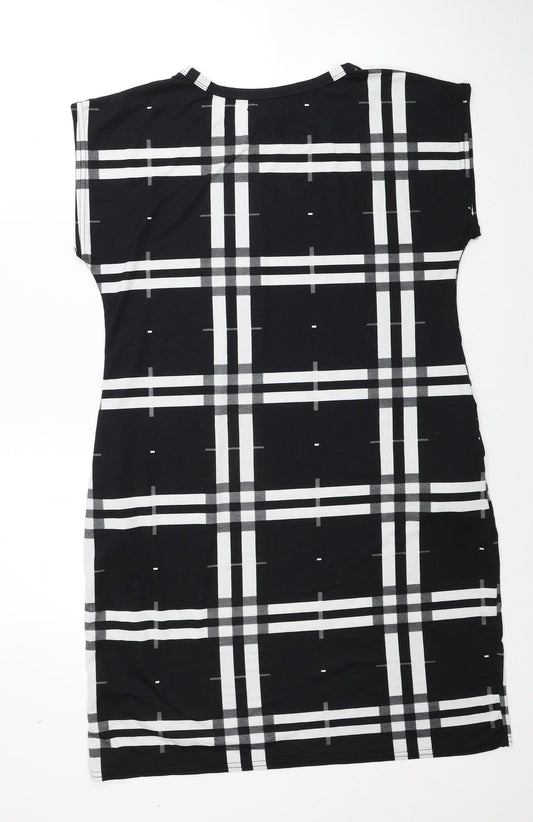 Misumi Womens Black Plaid Polyester Shift Size M Round Neck Pullover