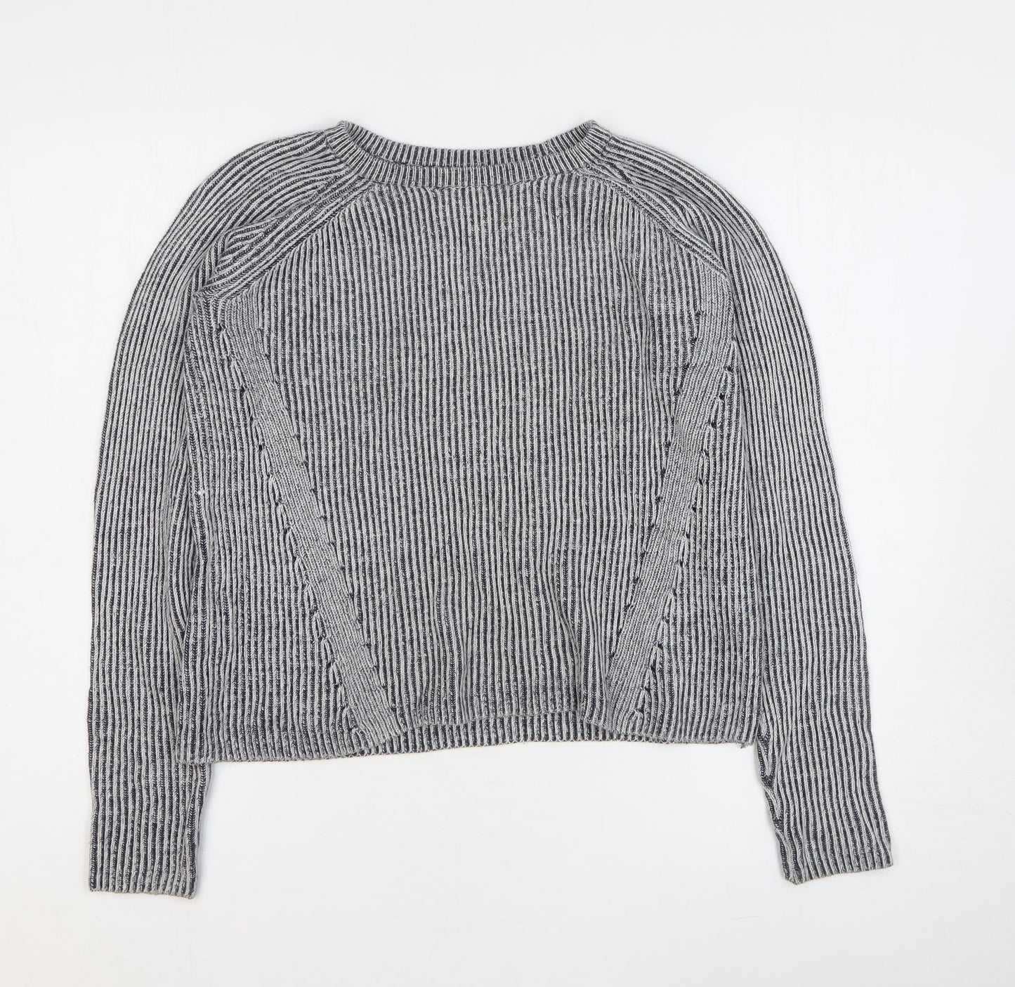 Jack Wills Womens Grey Round Neck Striped Cotton Pullover Jumper Size 8