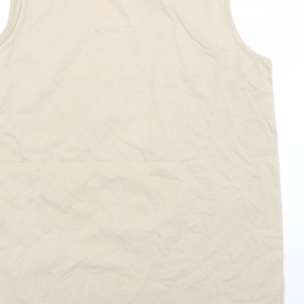 Fashion extra Womens Beige Cotton Basic Blouse Size 12 Scoop Neck