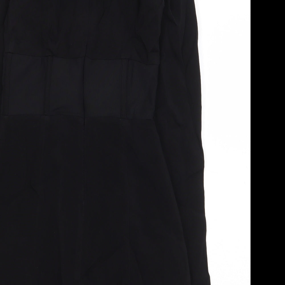 Zara Womens Black Polyamide Pencil Dress Size S Boat Neck Zip
