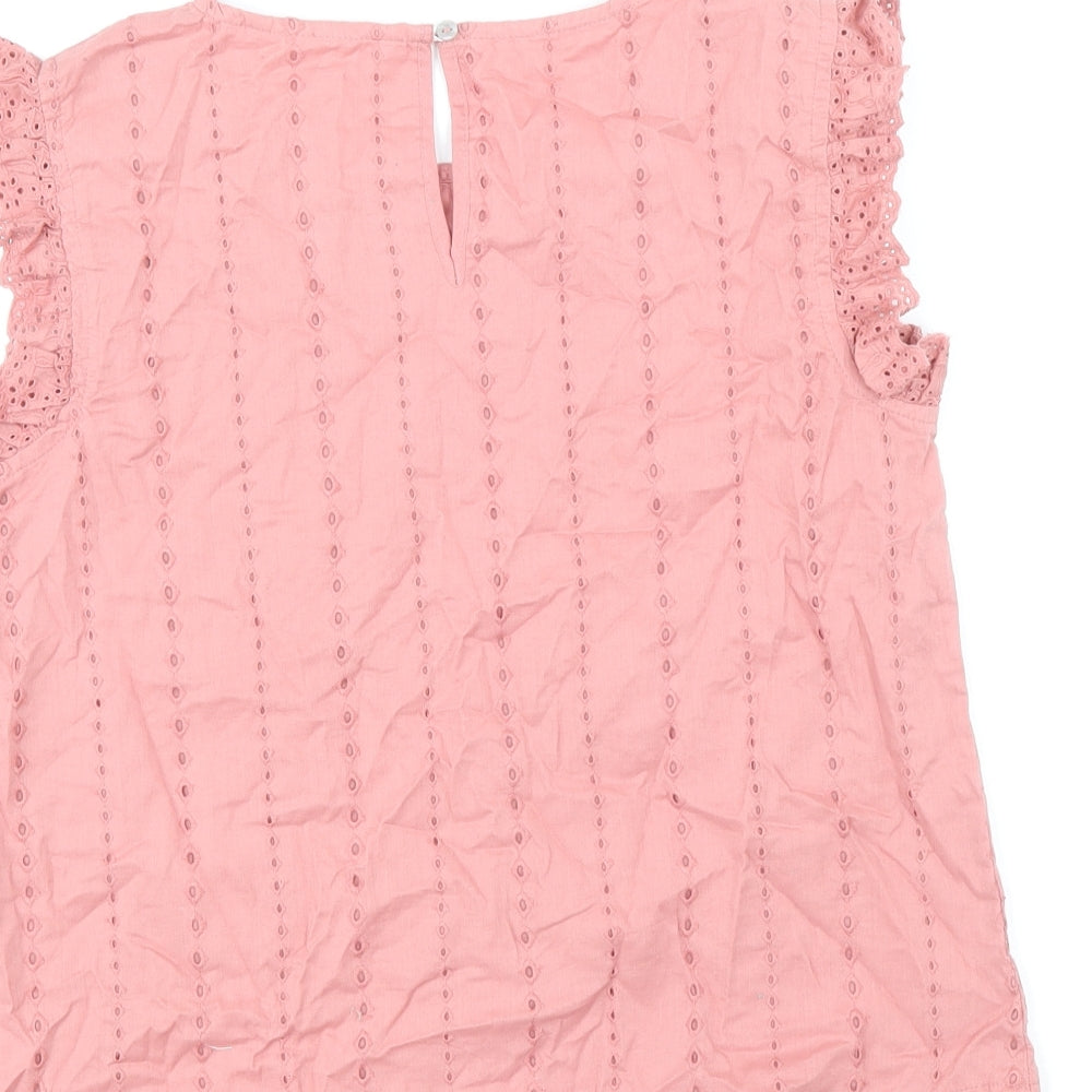 Preworn Girls Pink Cotton Basic Blouse Size 12-13 Years Round Neck Button